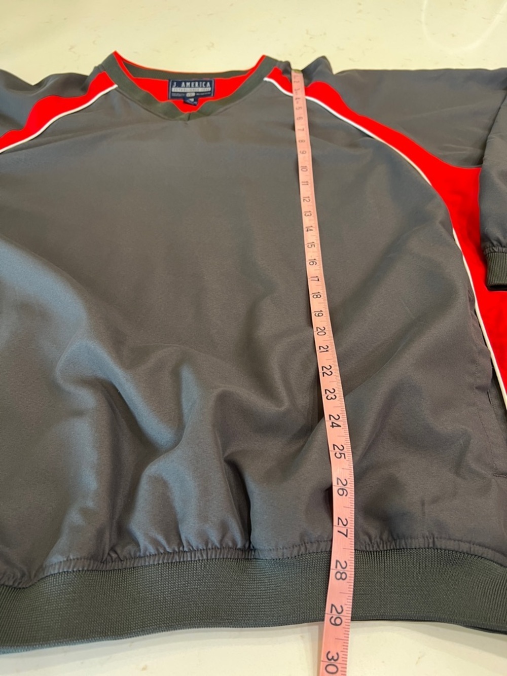 J America V-Neck Pullover Windbreaker Jacket XXL Gray Red - Picture 6 of 6